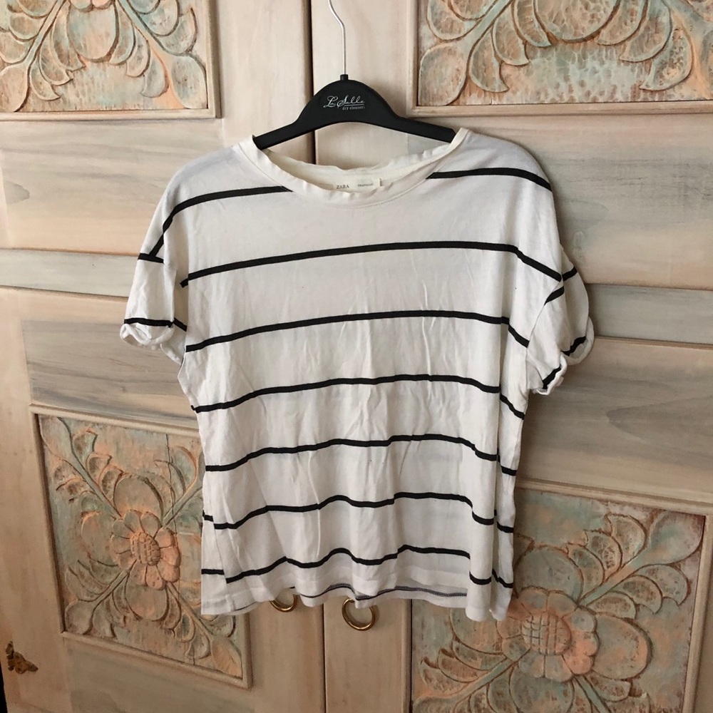 Zara Black White Striped T-shirt